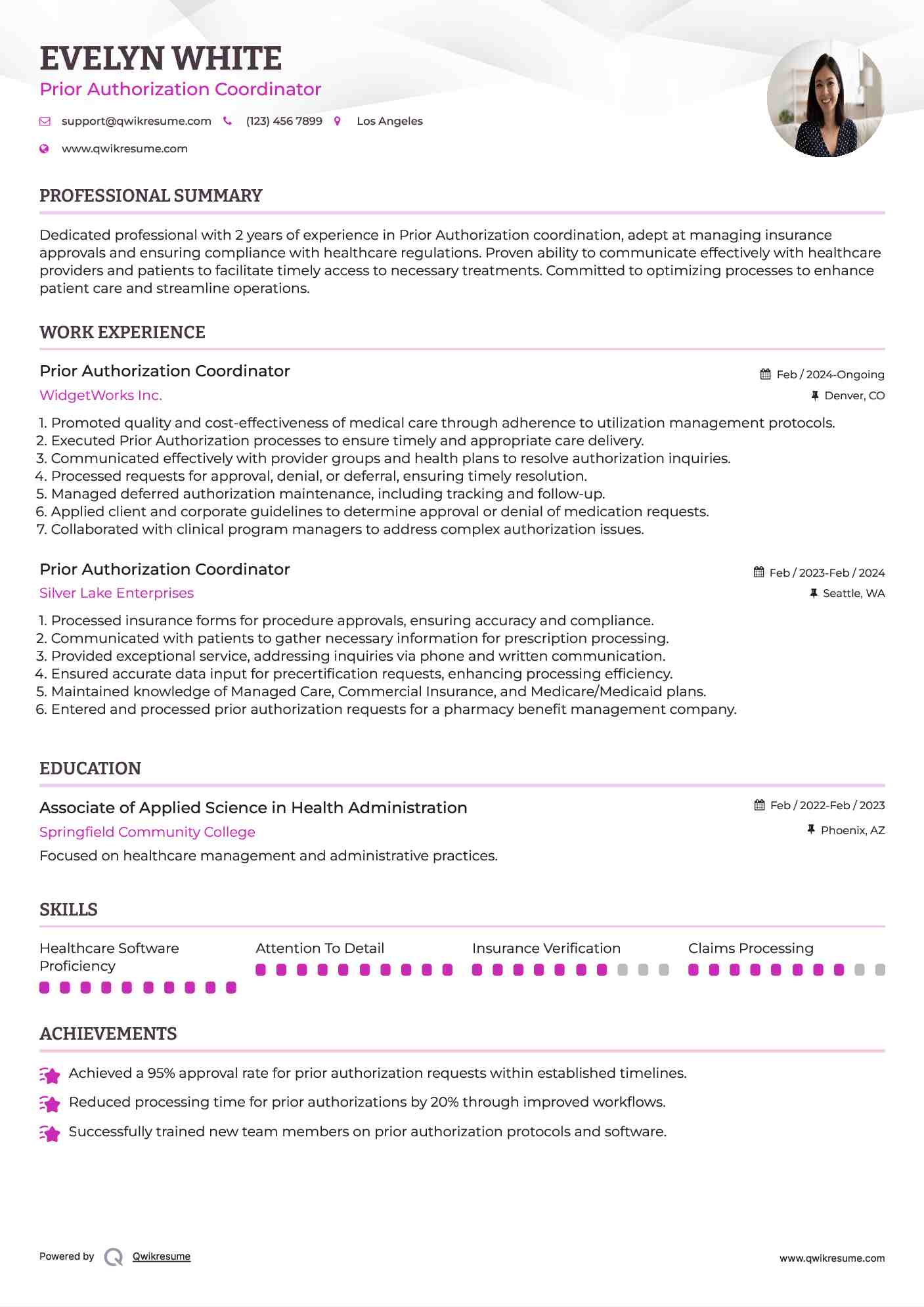 Prior Authorization Coordinator Resume Format