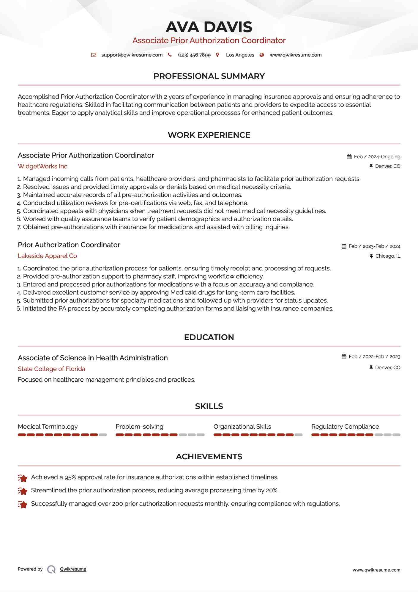 Associate Prior Authorization Coordinator Resume Format