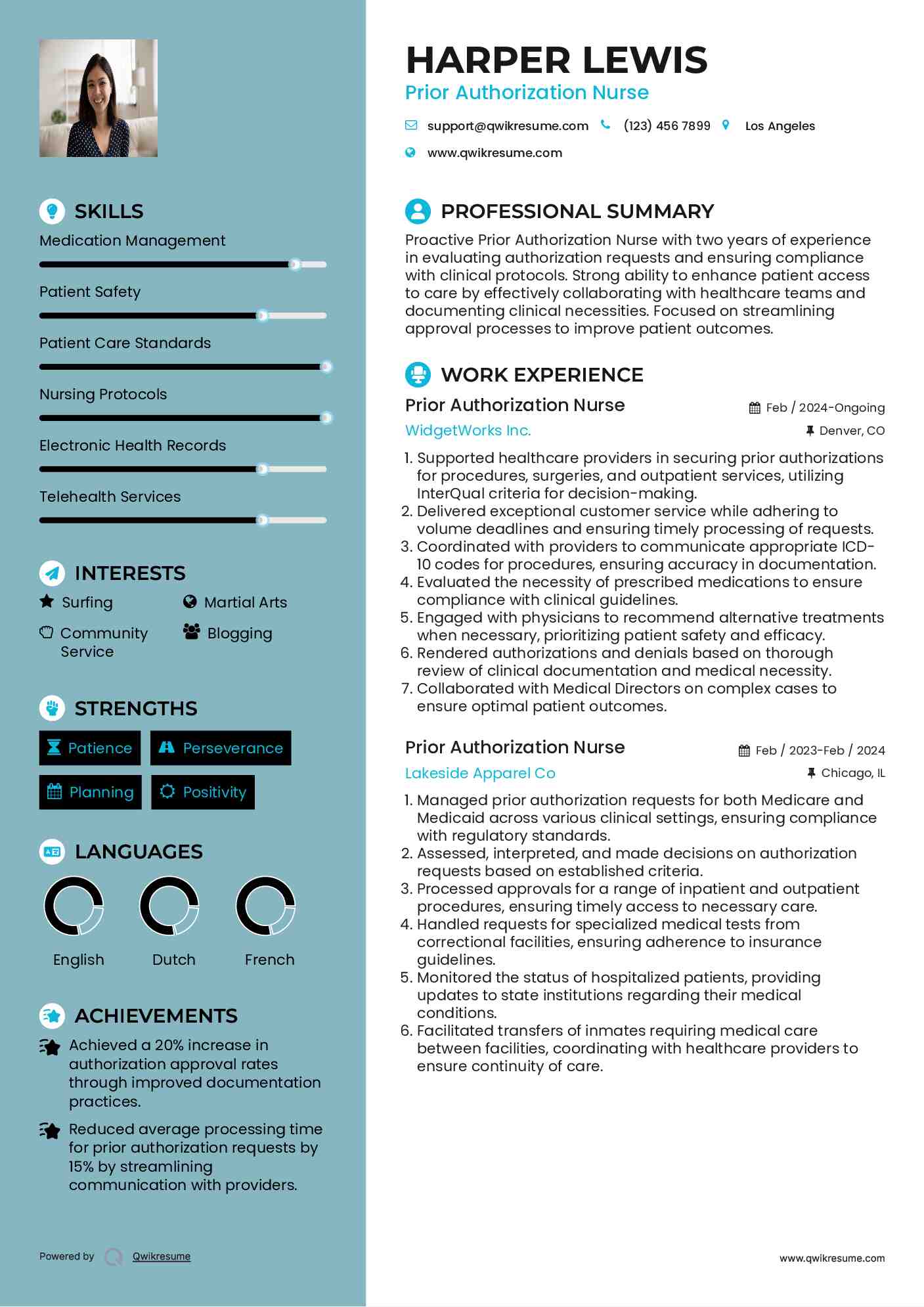 Prior Authorization Nurse Resume Model