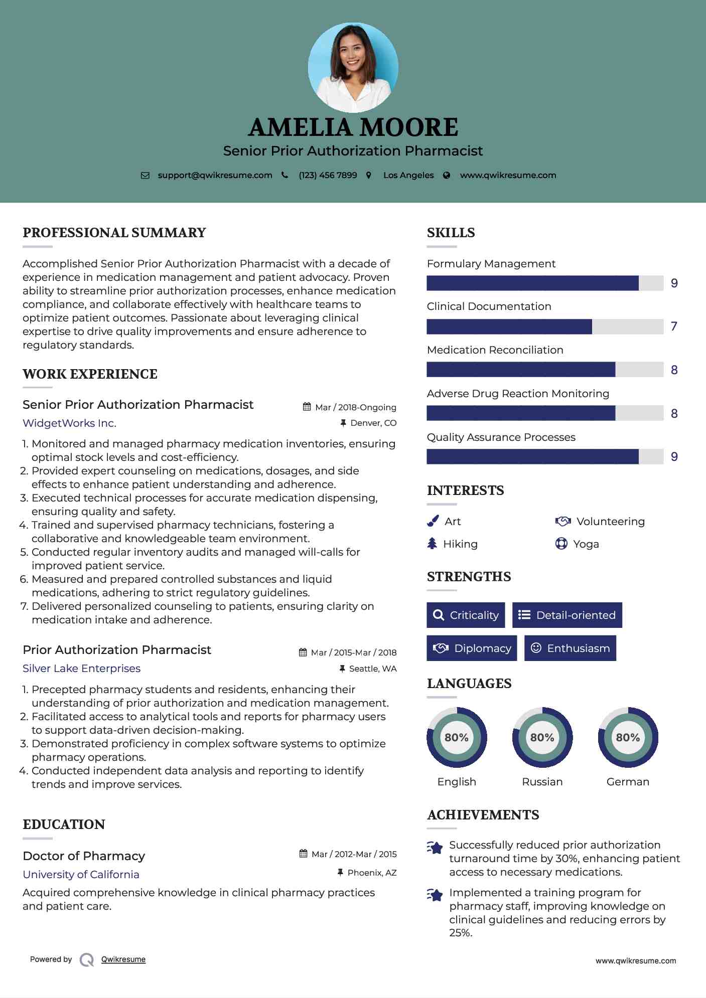Senior Prior Authorization Pharmacist Resume Format