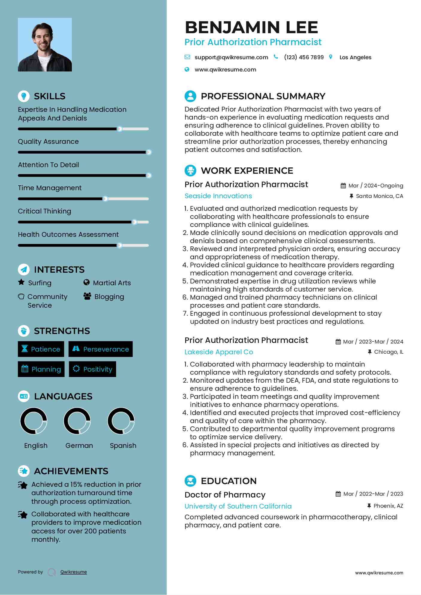 Prior Authorization Pharmacist Resume Sample