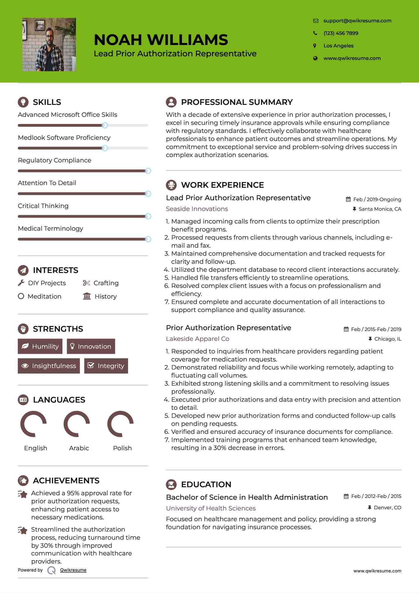Lead Prior Authorization Representative Resume Format