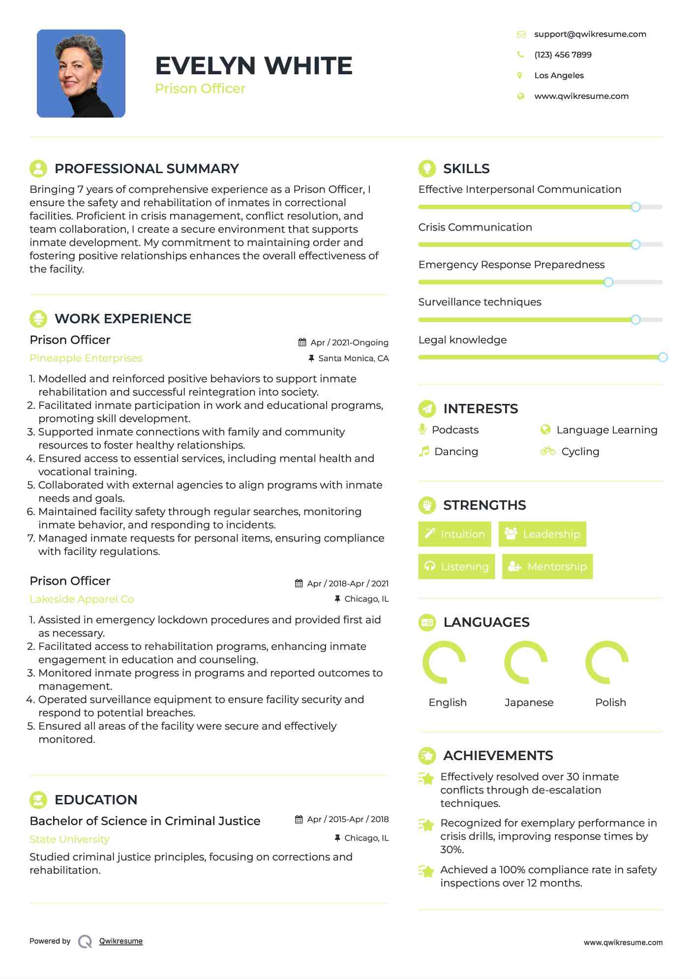 Prison Officer Resume Example