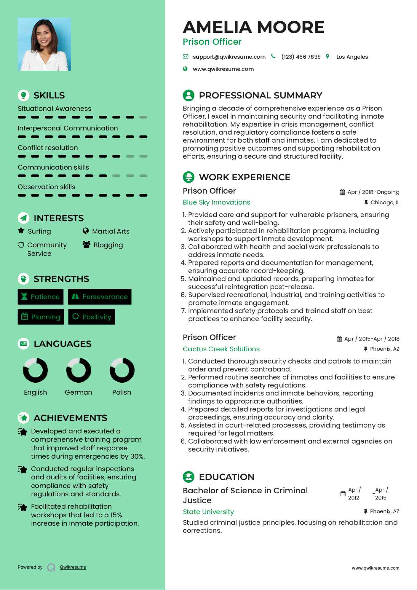 Prison Officer Resume Template