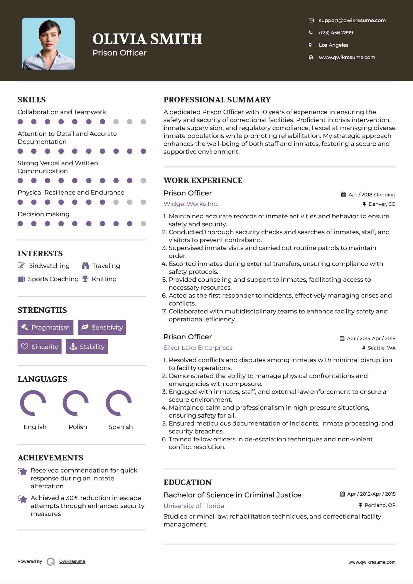 Prison Officer Resume Example