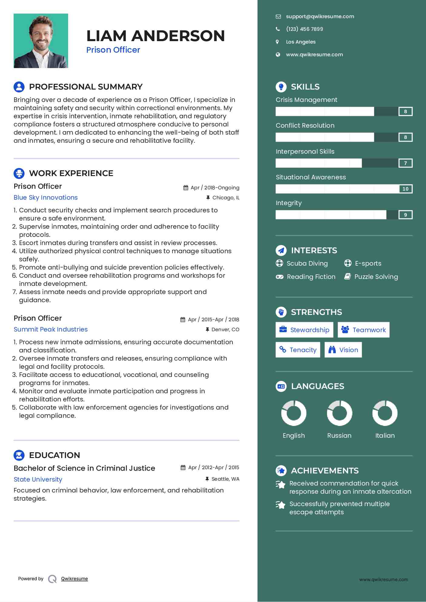 Prison Officer Resume Template