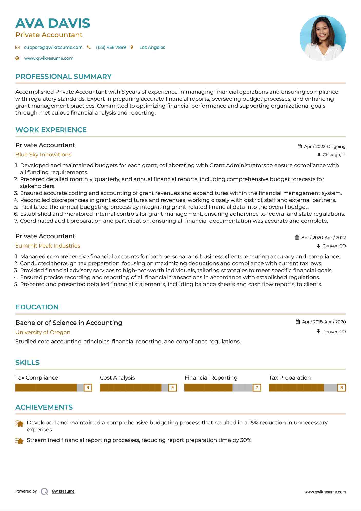 Private Accountant Resume Template