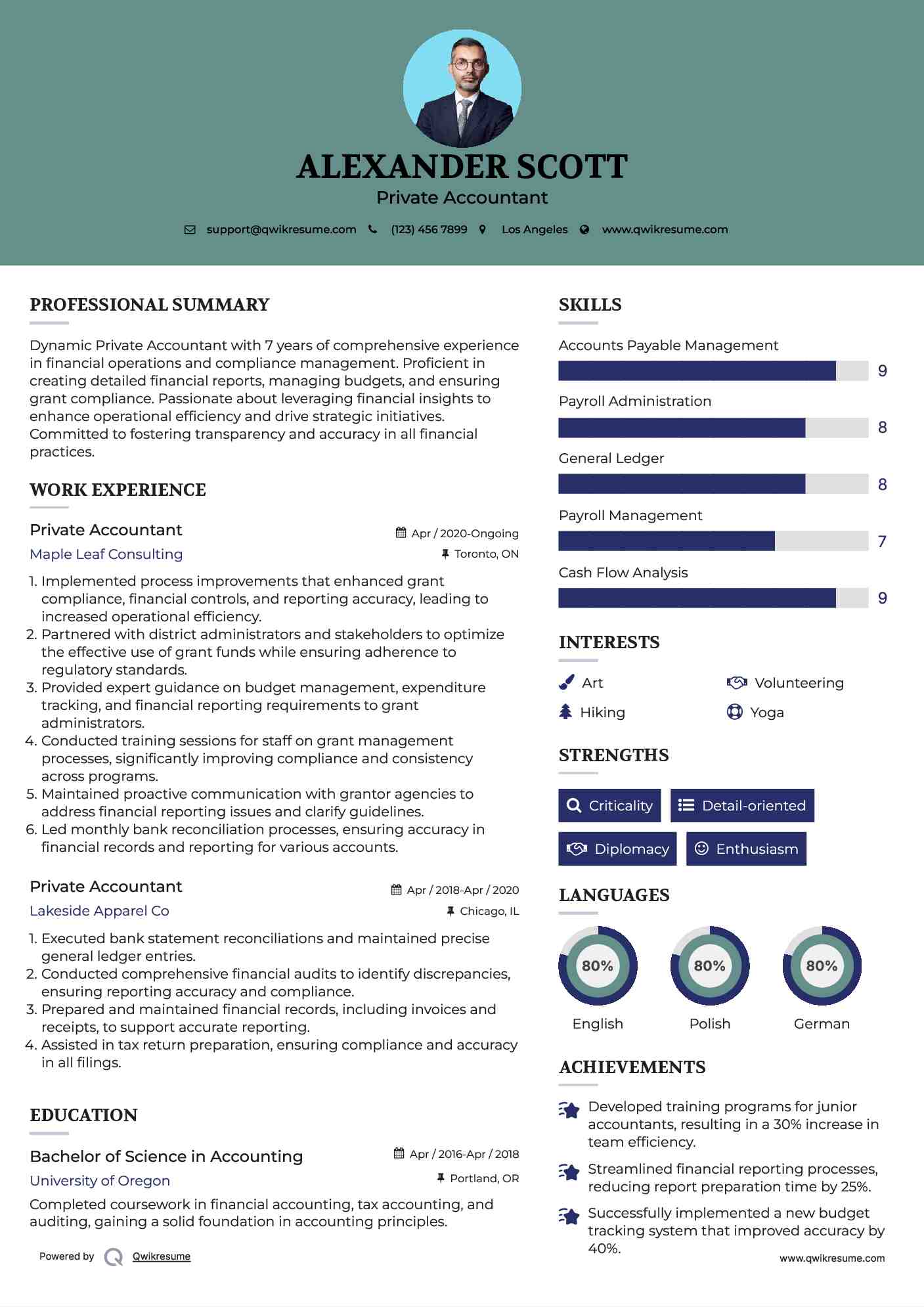 Private Accountant Resume Model