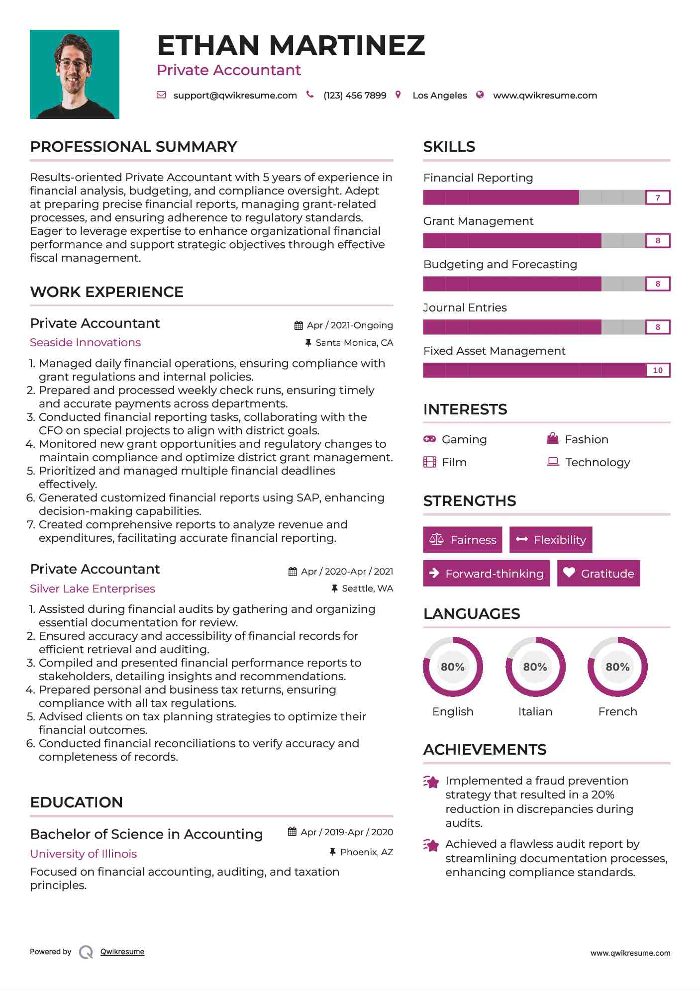 Private Accountant Resume Template