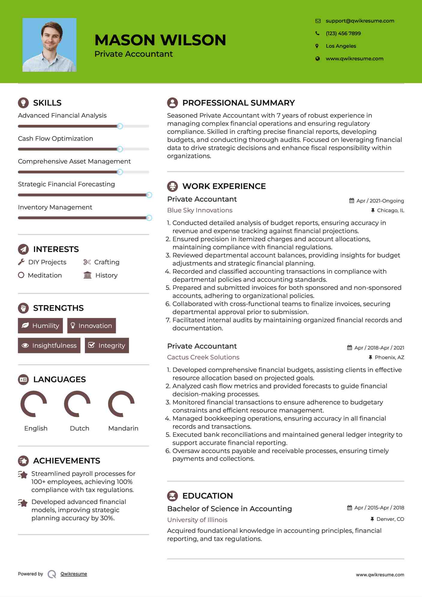 Private Accountant Resume Example