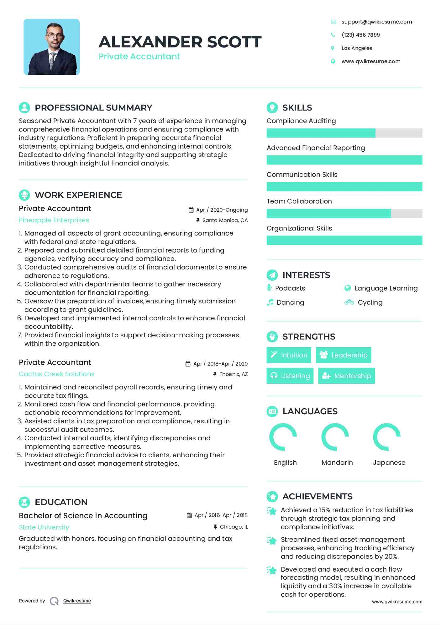 Private Accountant Resume Sample
