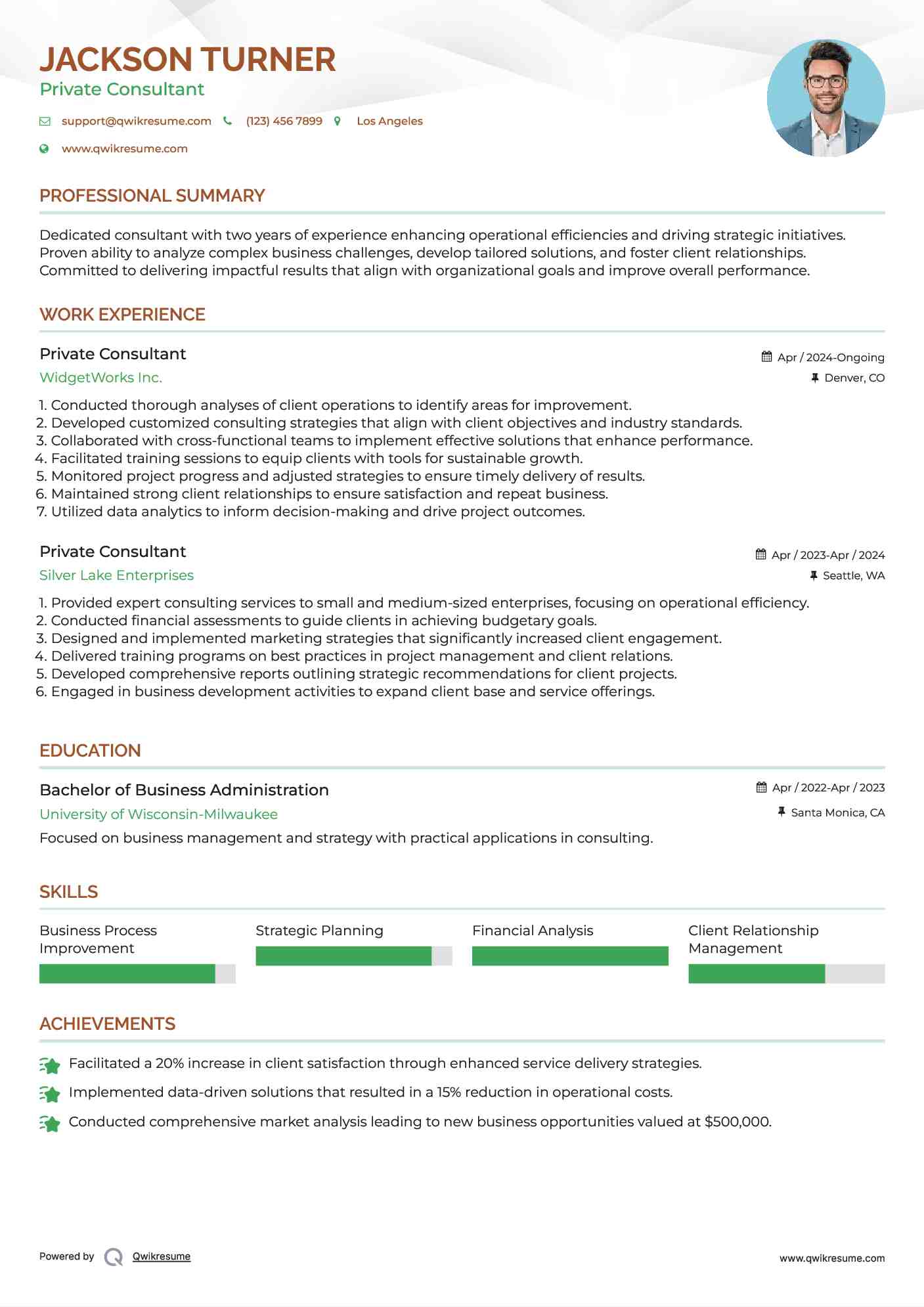 Private Consultant Resume Format