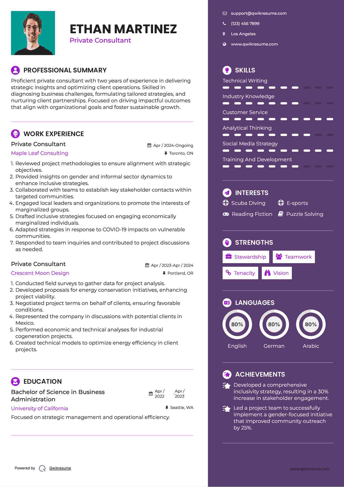Private Consultant Resume Format