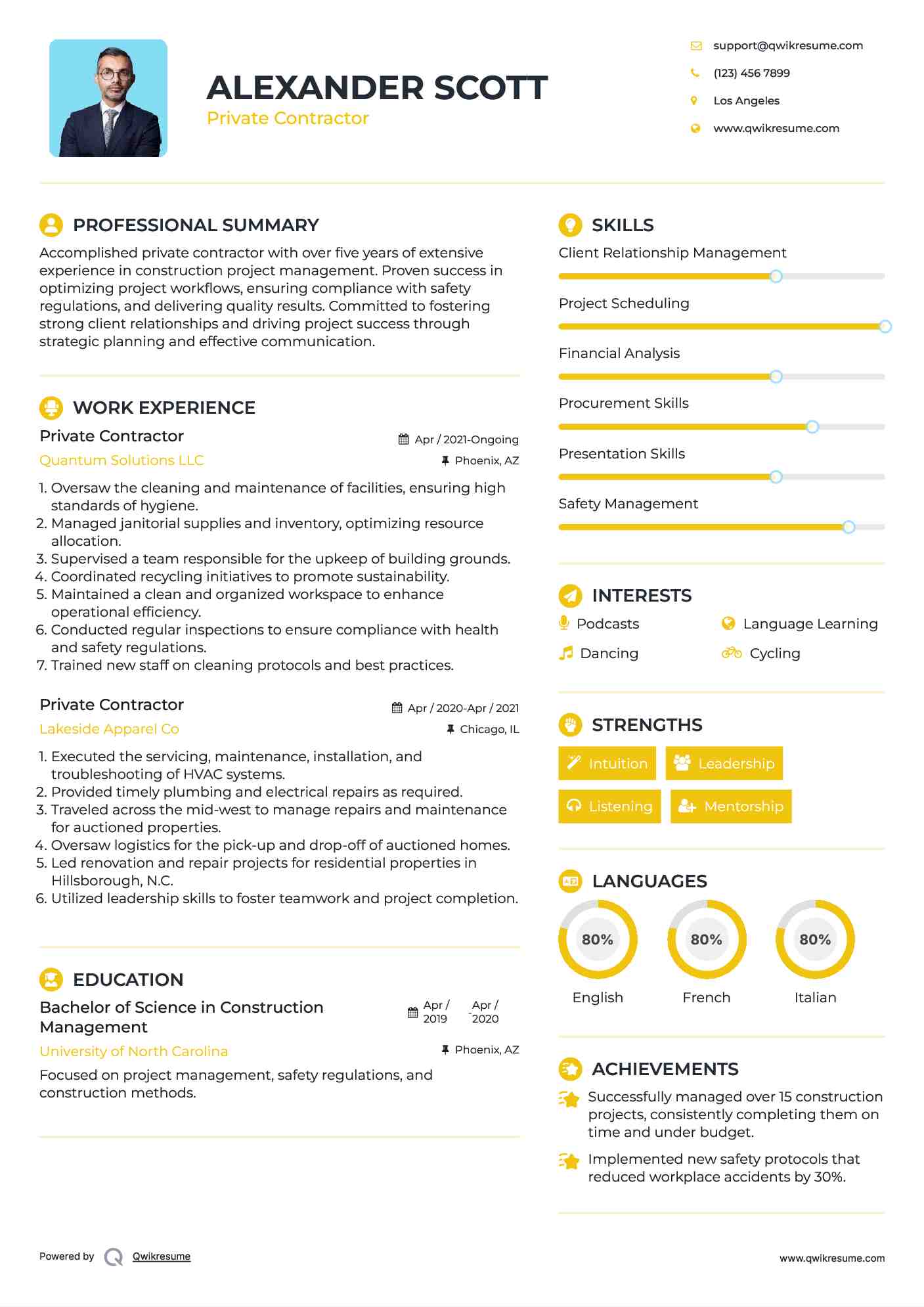 Private Contractor Resume Format