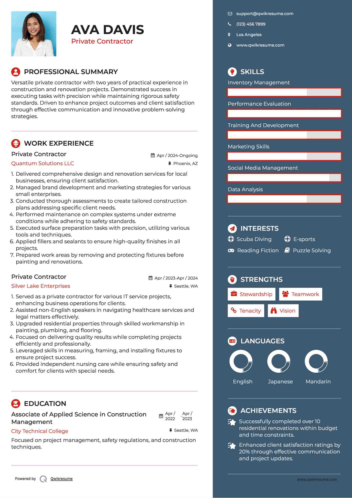 Private Contractor Resume Model