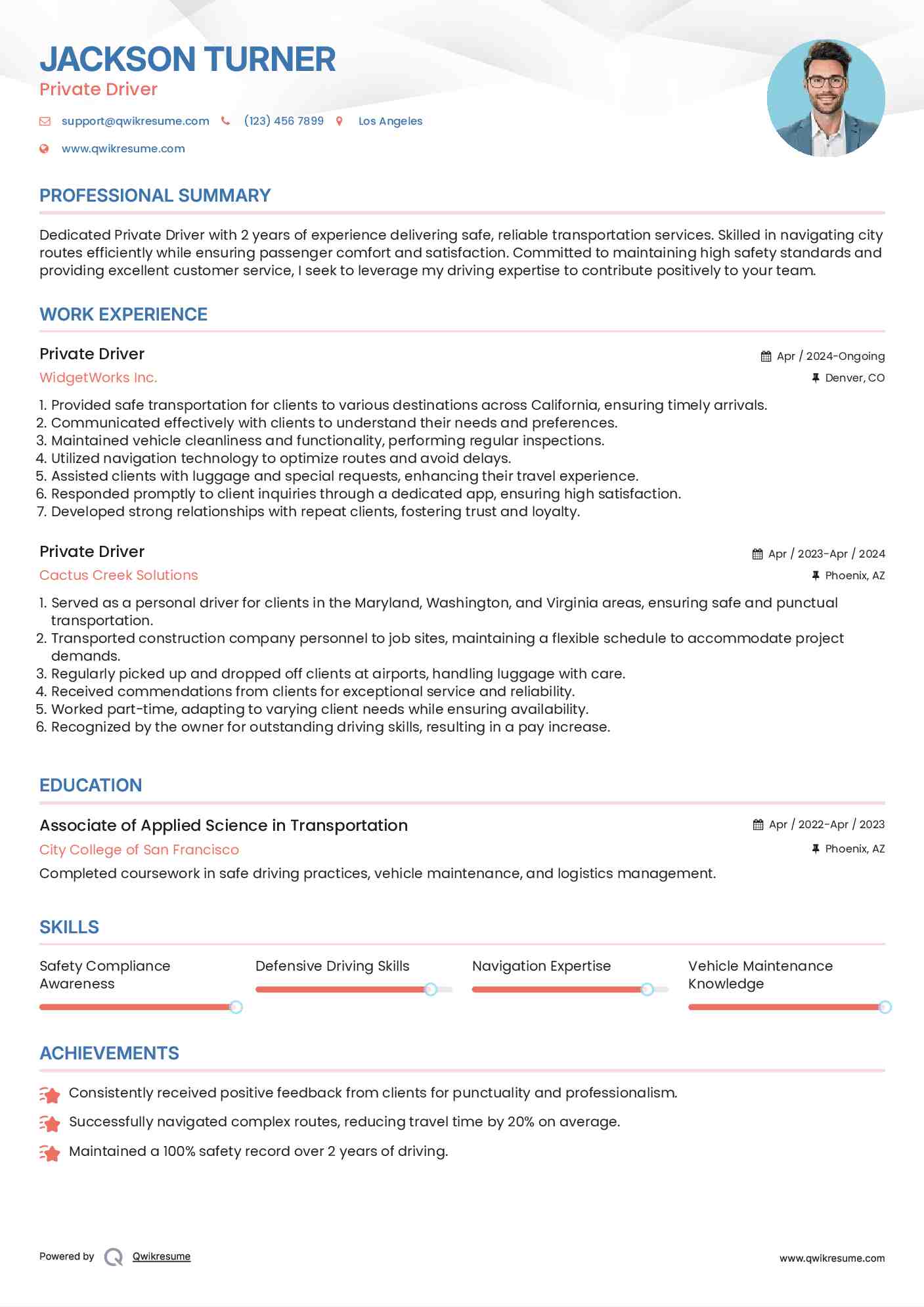 Private Driver Resume Example