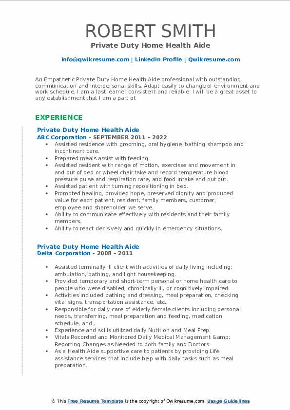 Private Duty Home Health Aide Resume - Private Duty Home Health Aide 1641521858 Pdf 