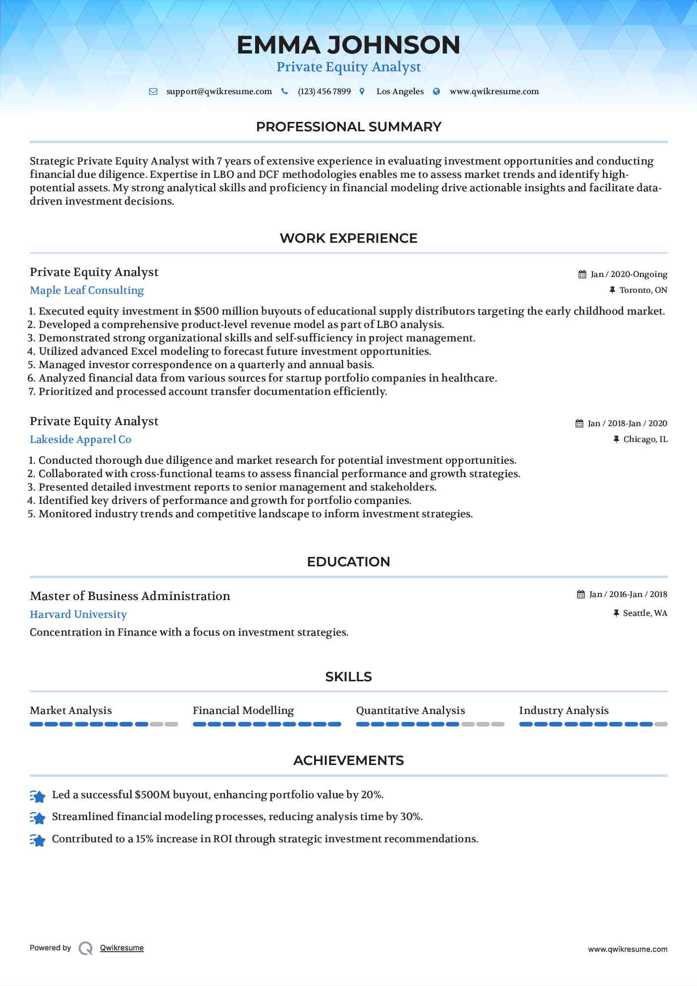 Private Equity Analyst Resume Template