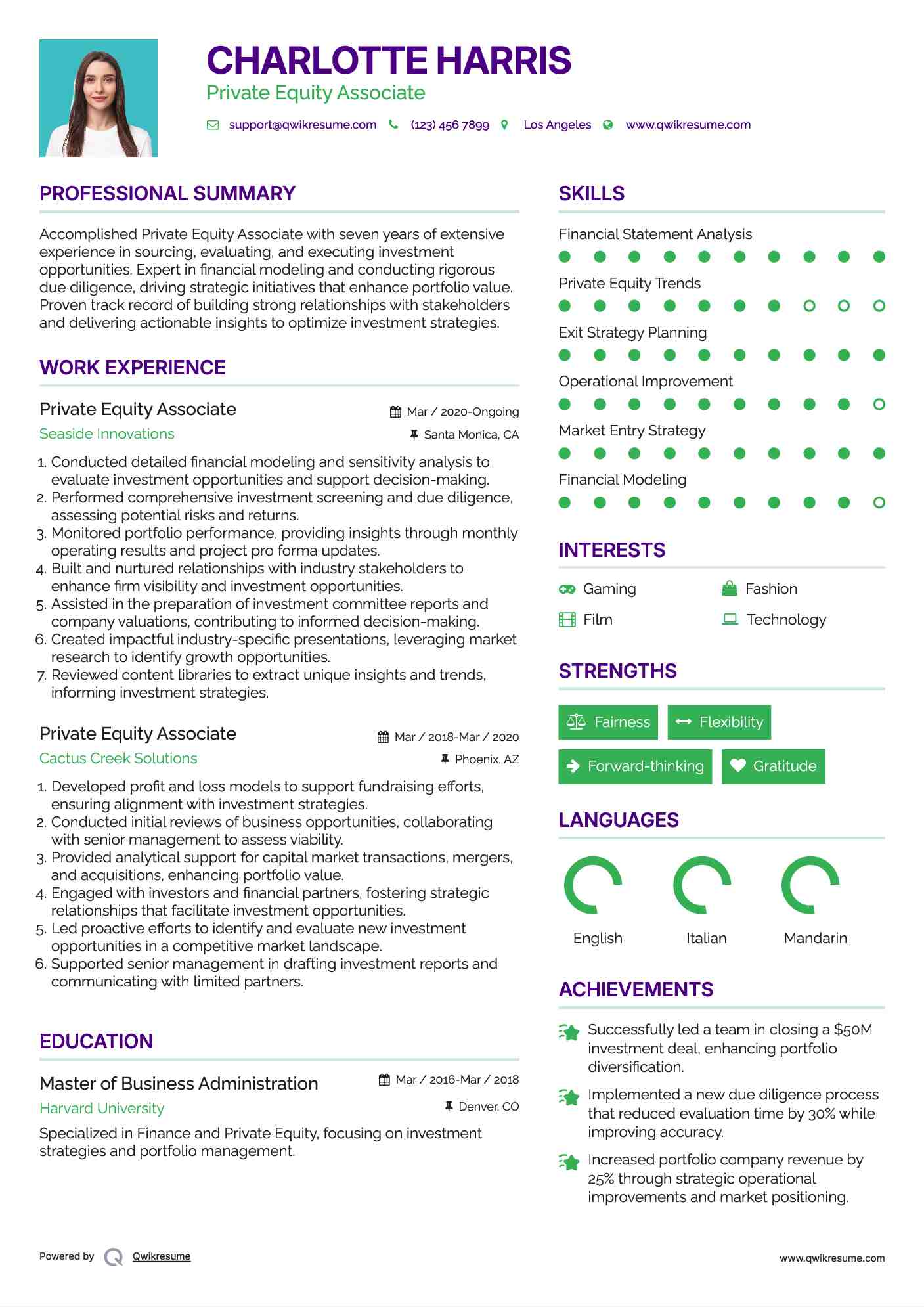 Private Equity Associate Resume Model