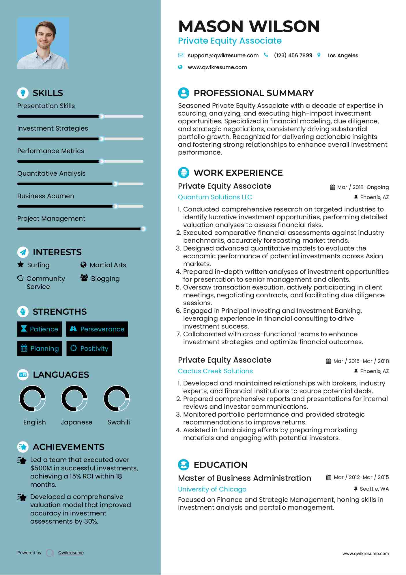 Private Equity Associate Resume Template