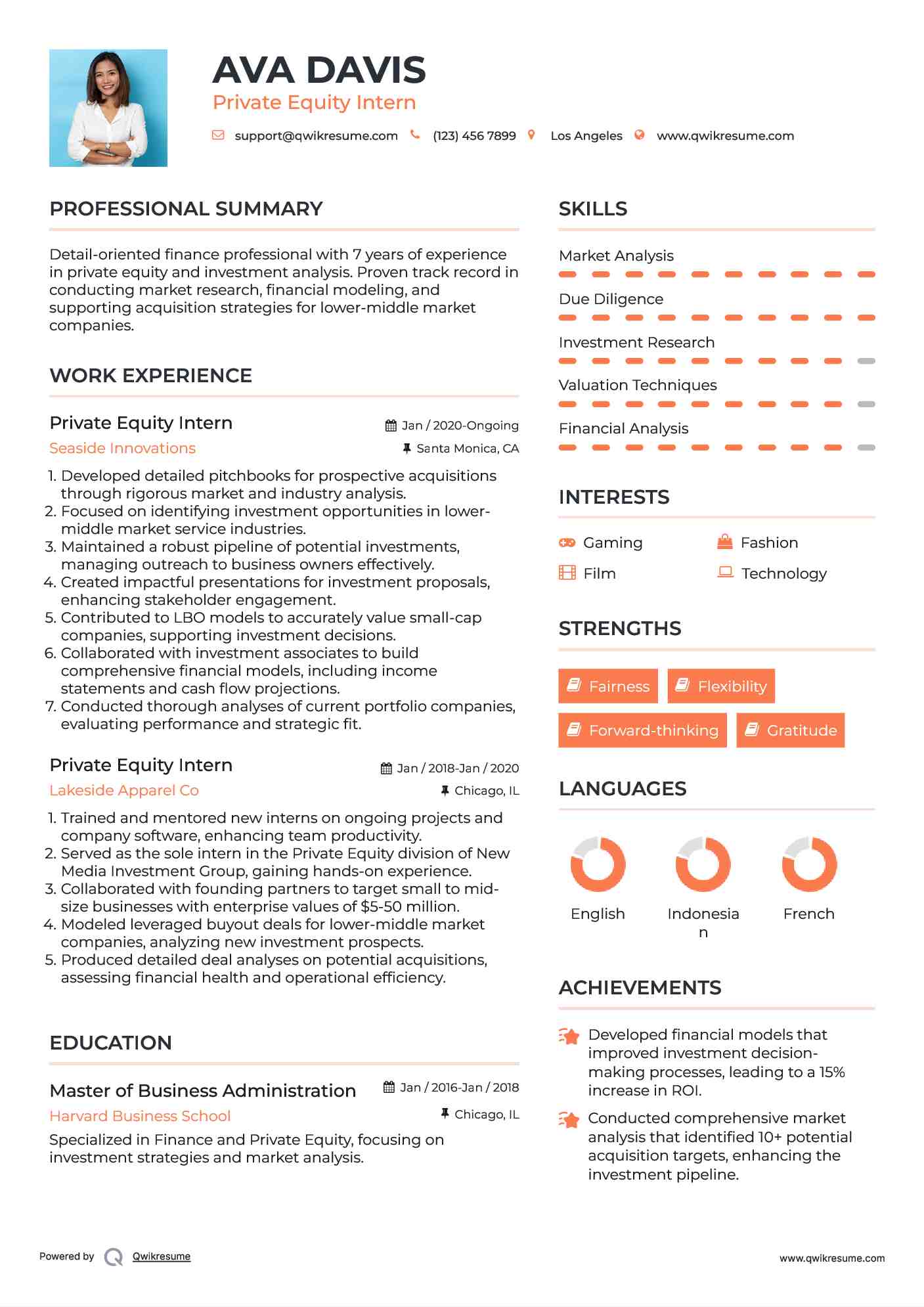 Private Equity Intern Resume Template
