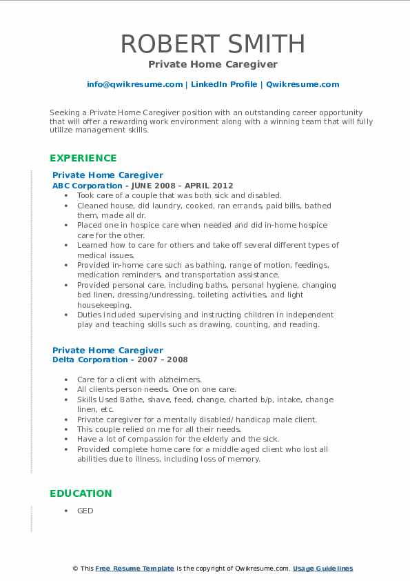 Private Home Caregiver Resume Samples - Private Home Caregiver 1598324227 Pdf 