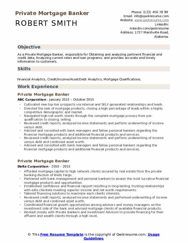 Private Mortgage Banker Resume Samples QwikResume
