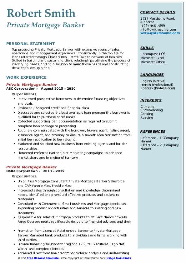 Private Mortgage Banker Resume Samples QwikResume