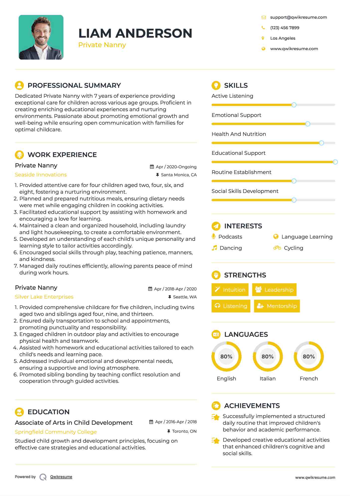 Private Nanny Resume Model