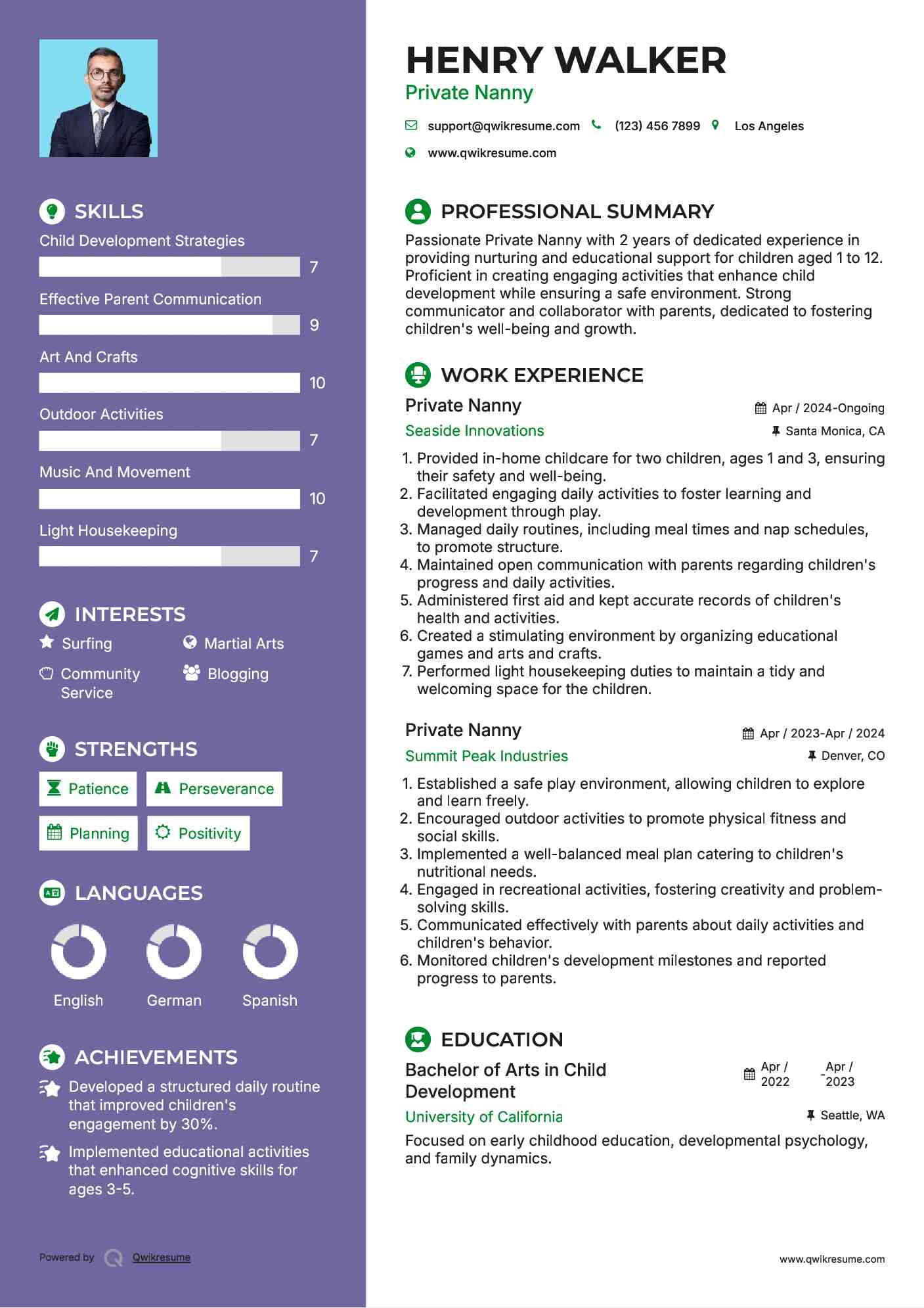 Private Nanny Resume Format