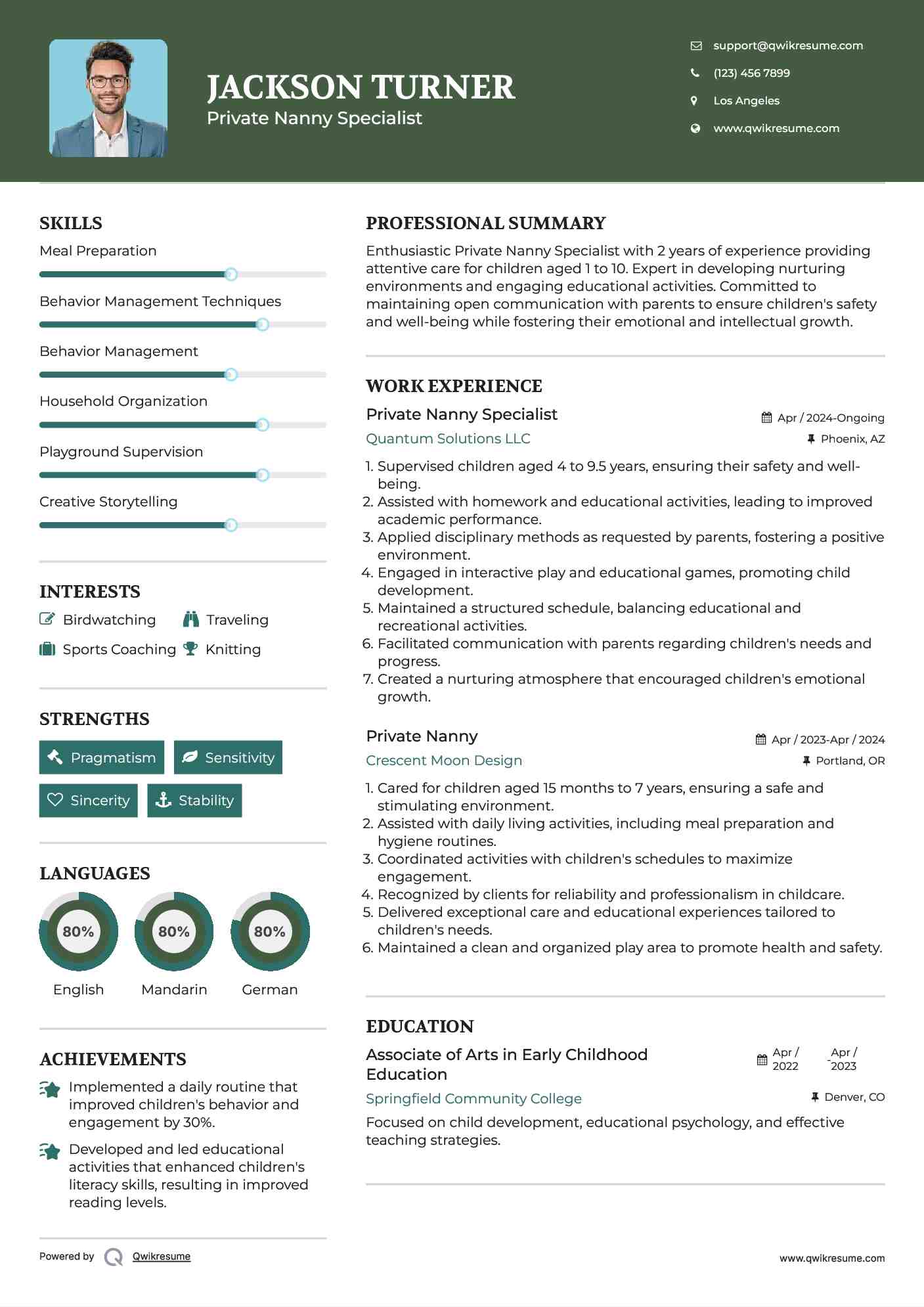 Private Nanny Specialist Resume Example