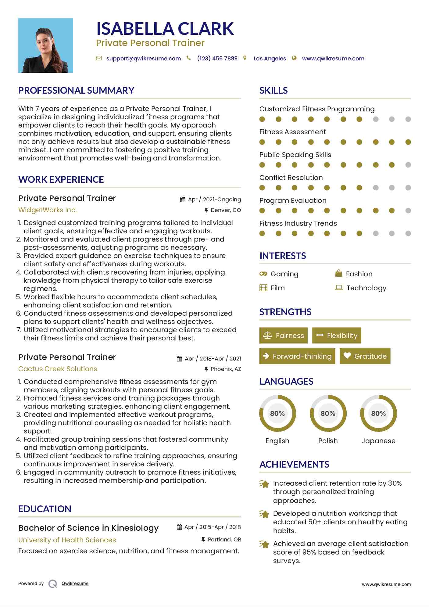Private Personal Trainer Resume Format