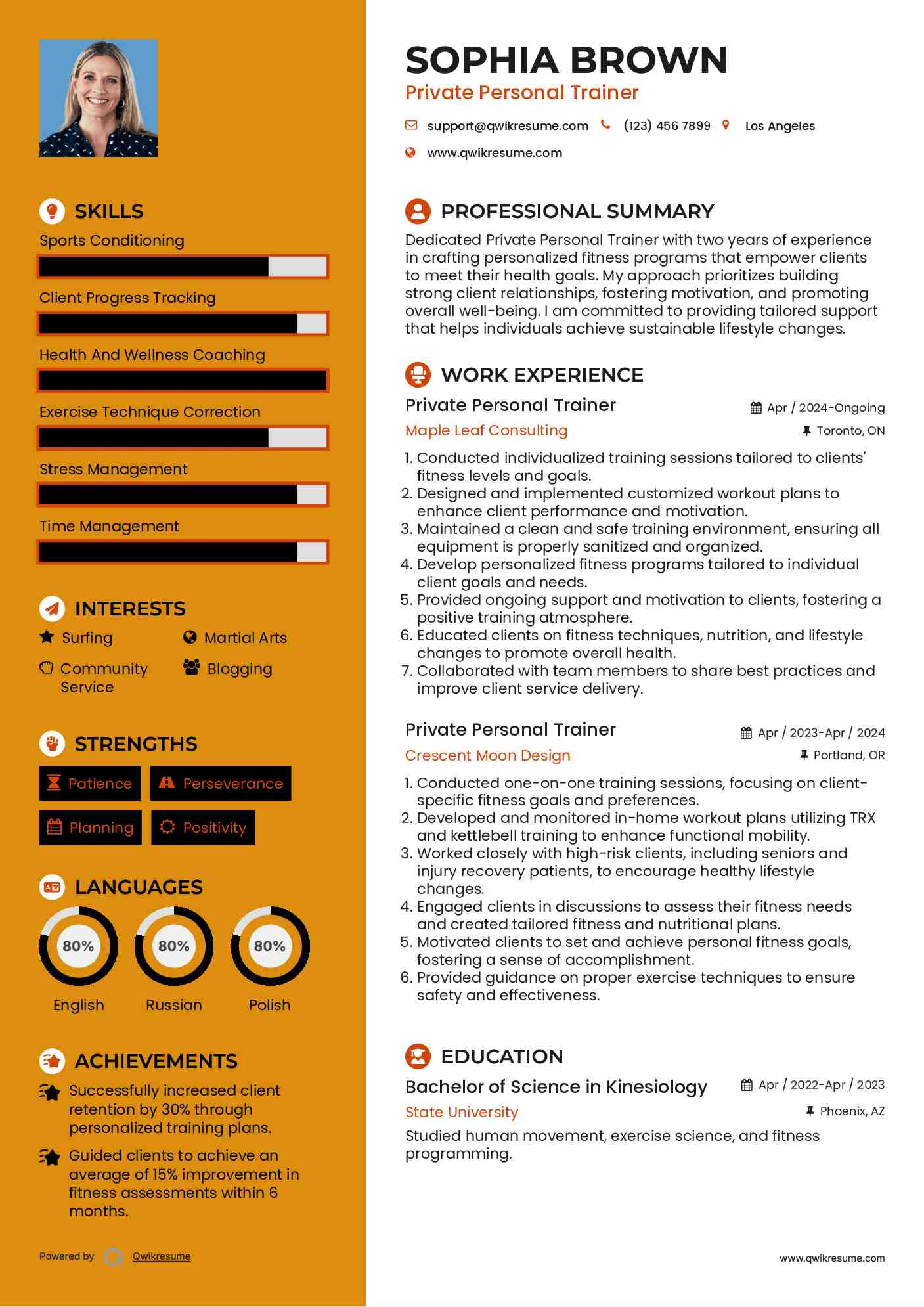 Private Personal Trainer Resume Example