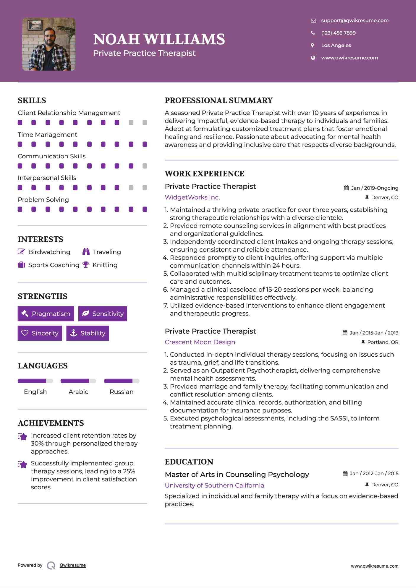 Private Practice Therapist Resume Format