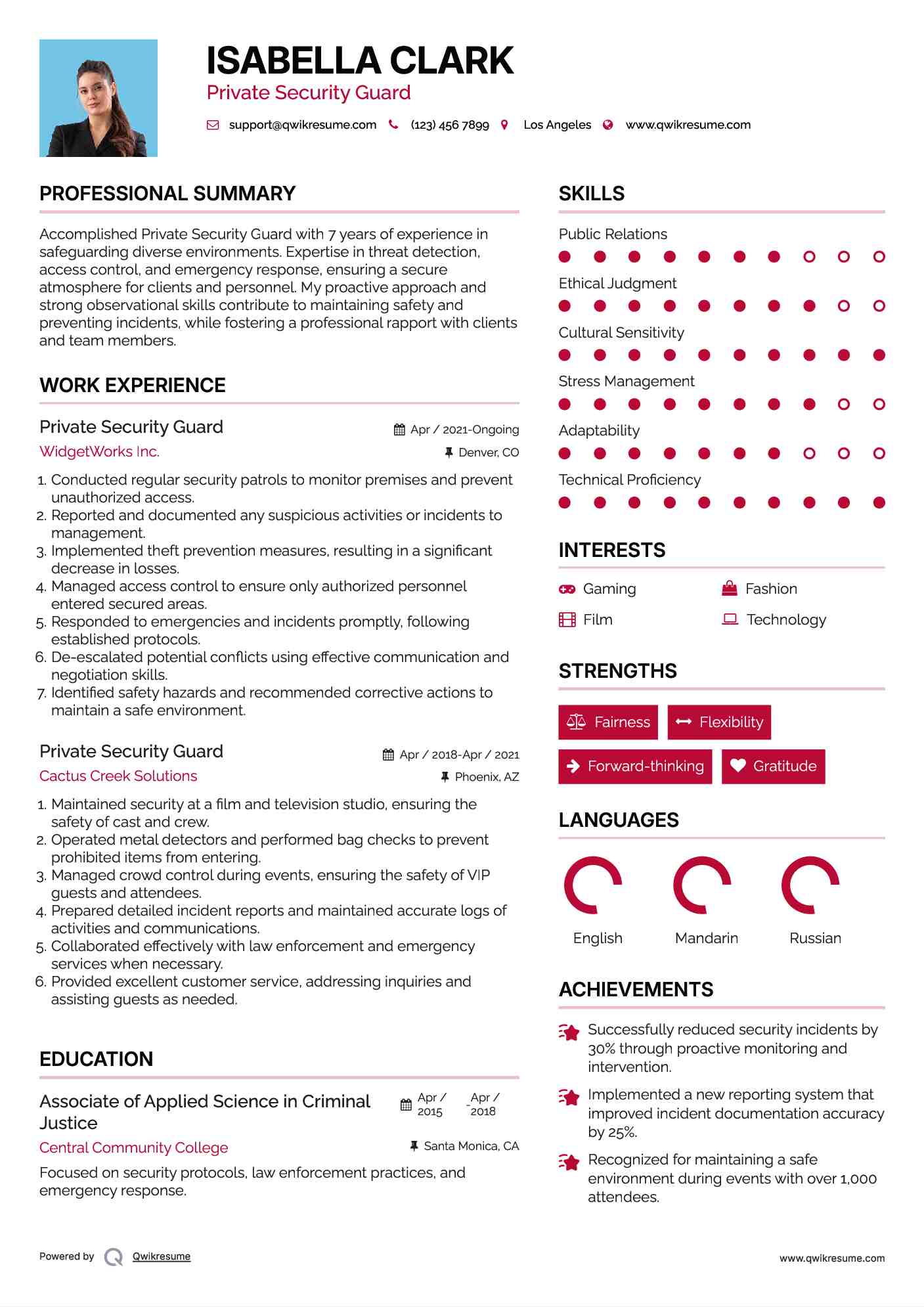 Private Security Guard Resume Example