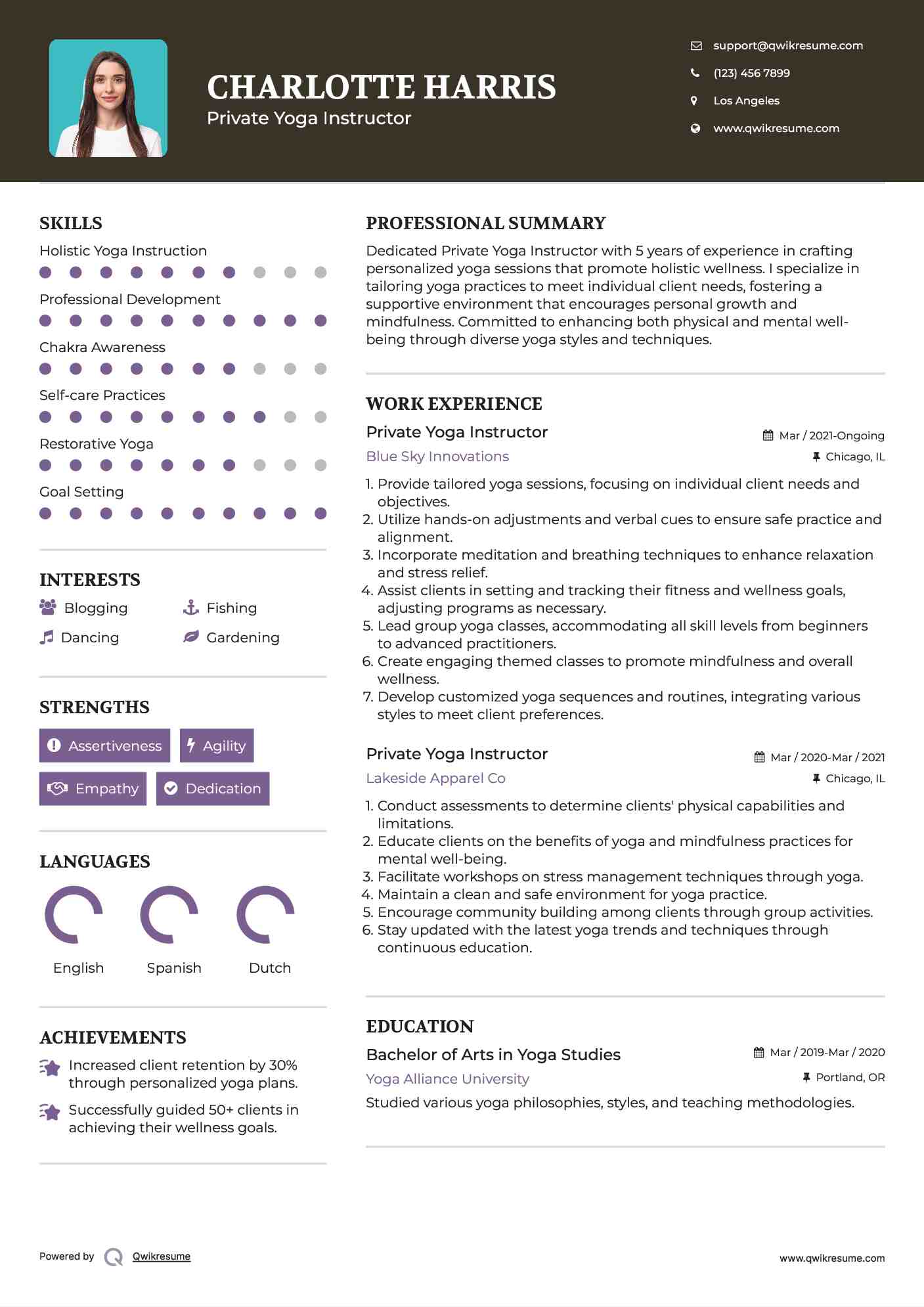 Private Yoga Instructor Resume Format