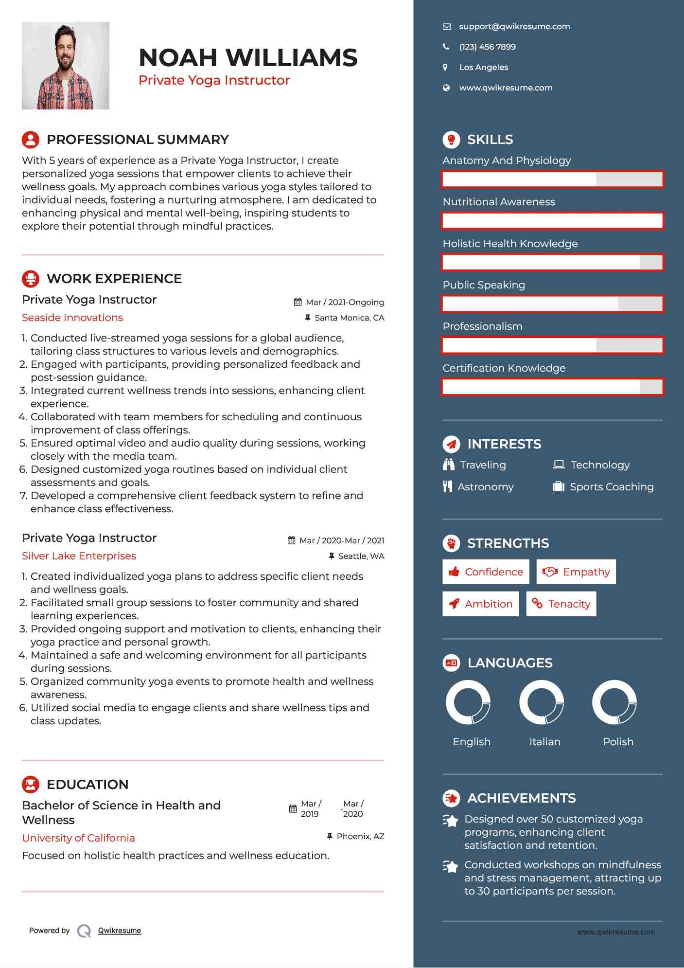 Private Yoga Instructor Resume Format