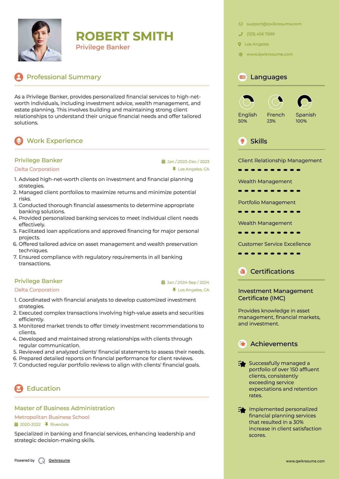 Privilege Banker Resume Template