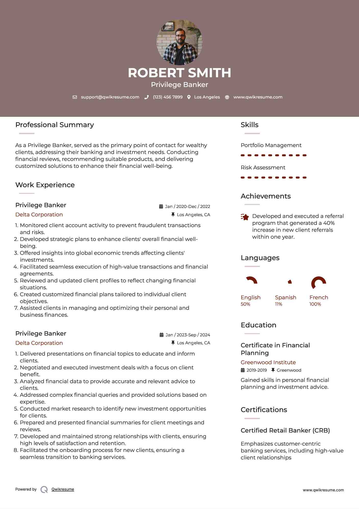Privilege Banker Resume Template