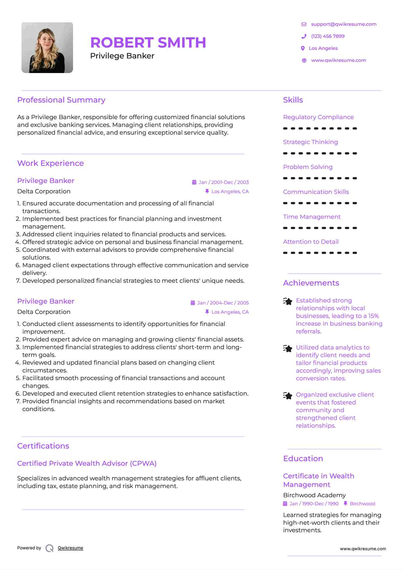 Privilege Banker Resume Format