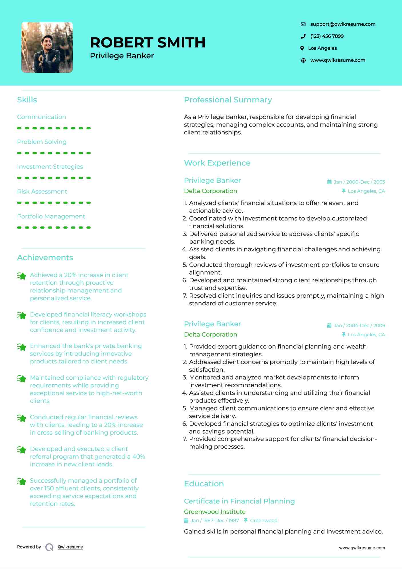 Privilege Banker Resume Model