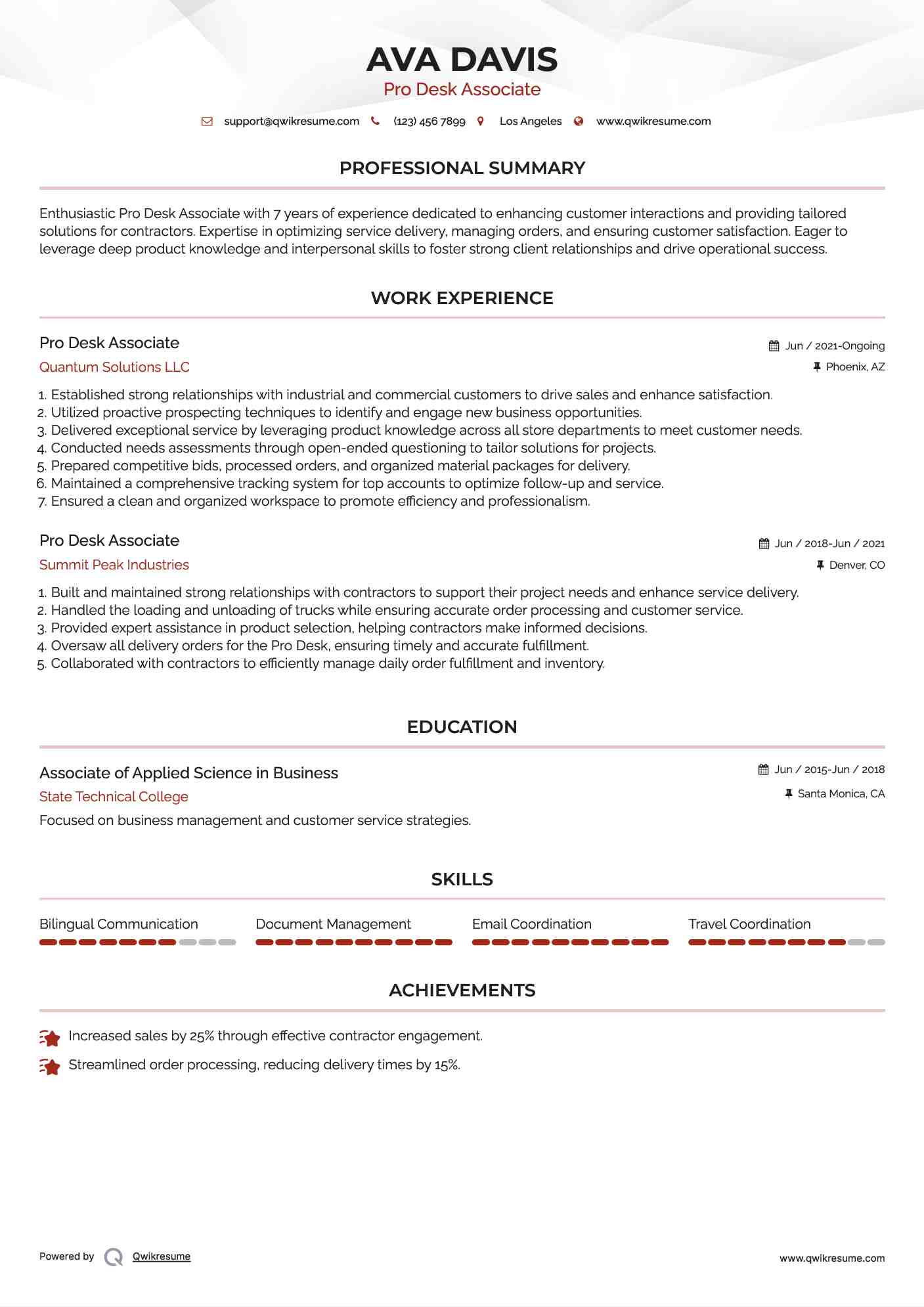 Pro Desk Associate Resume Template