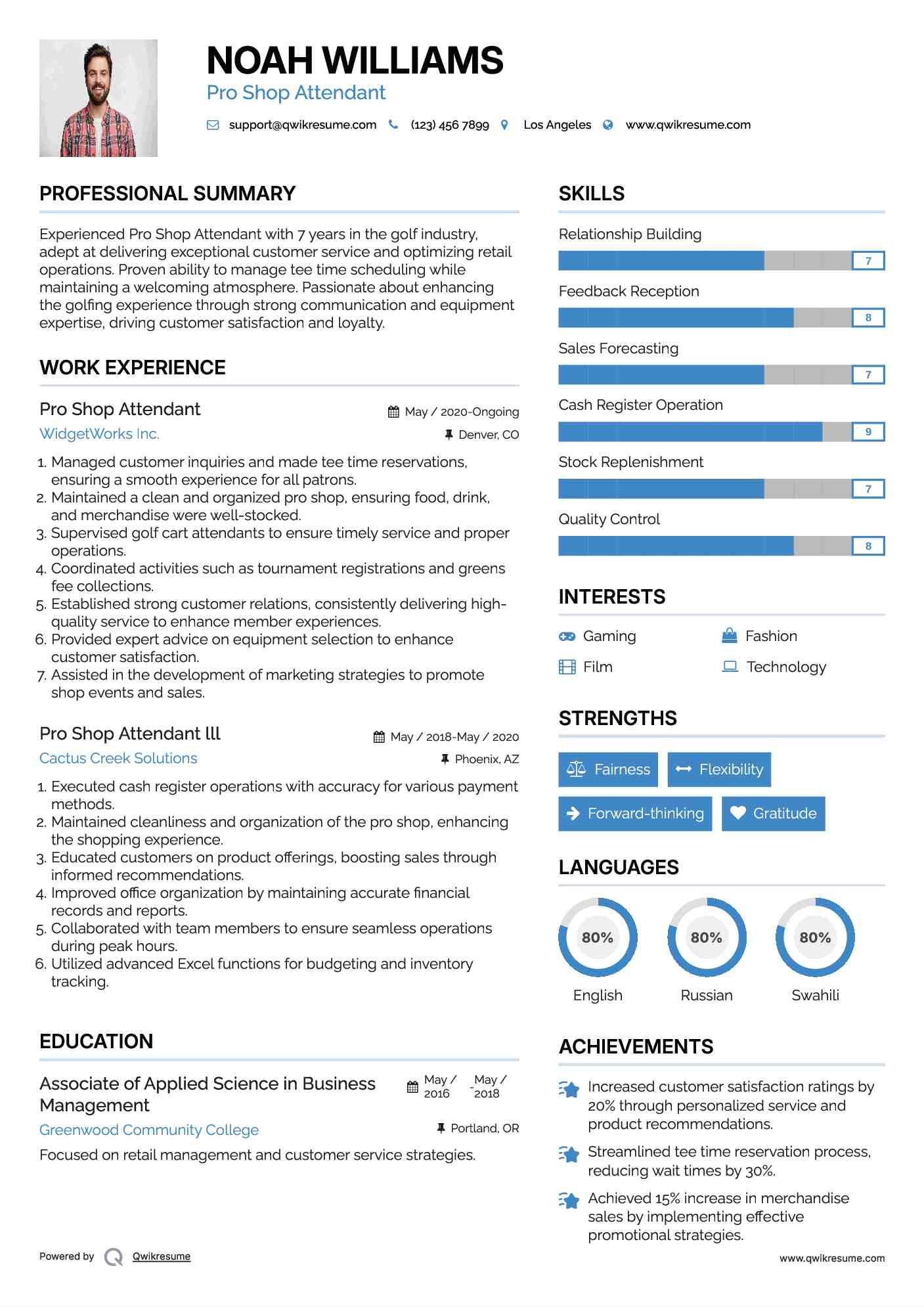 Pro Shop Attendant Resume Template