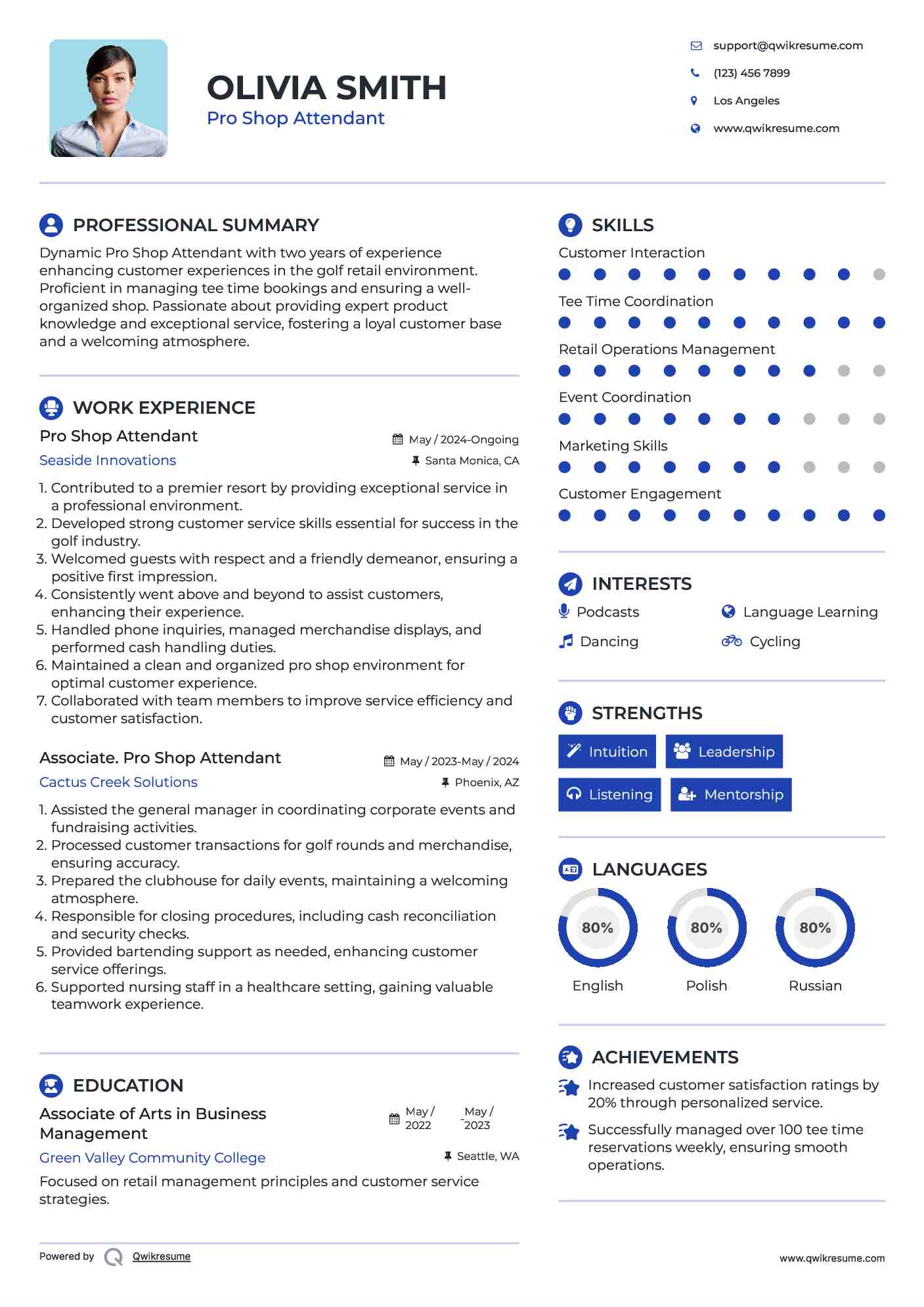 Pro Shop Attendant Resume Sample