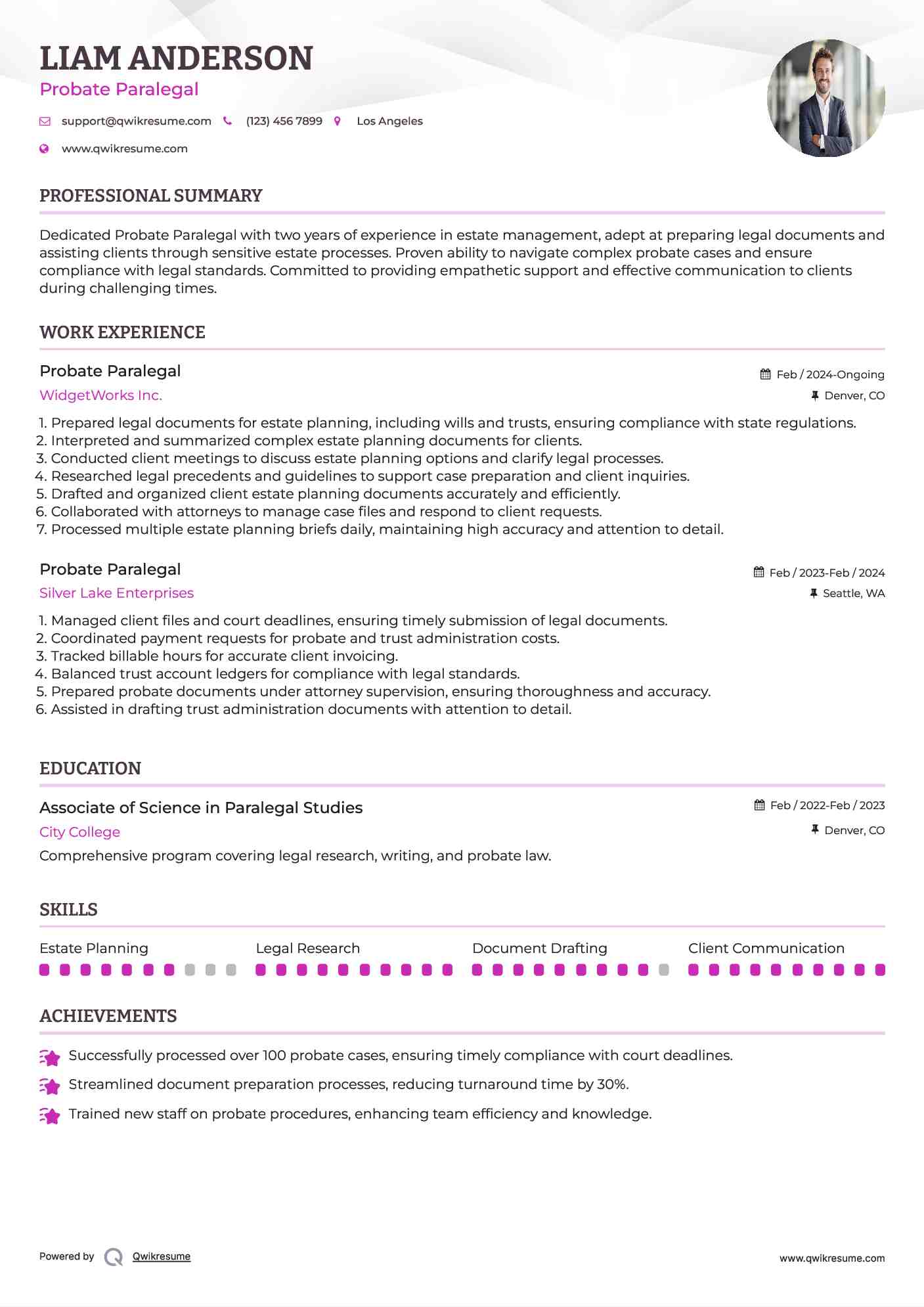 Probate Paralegal Resume Template
