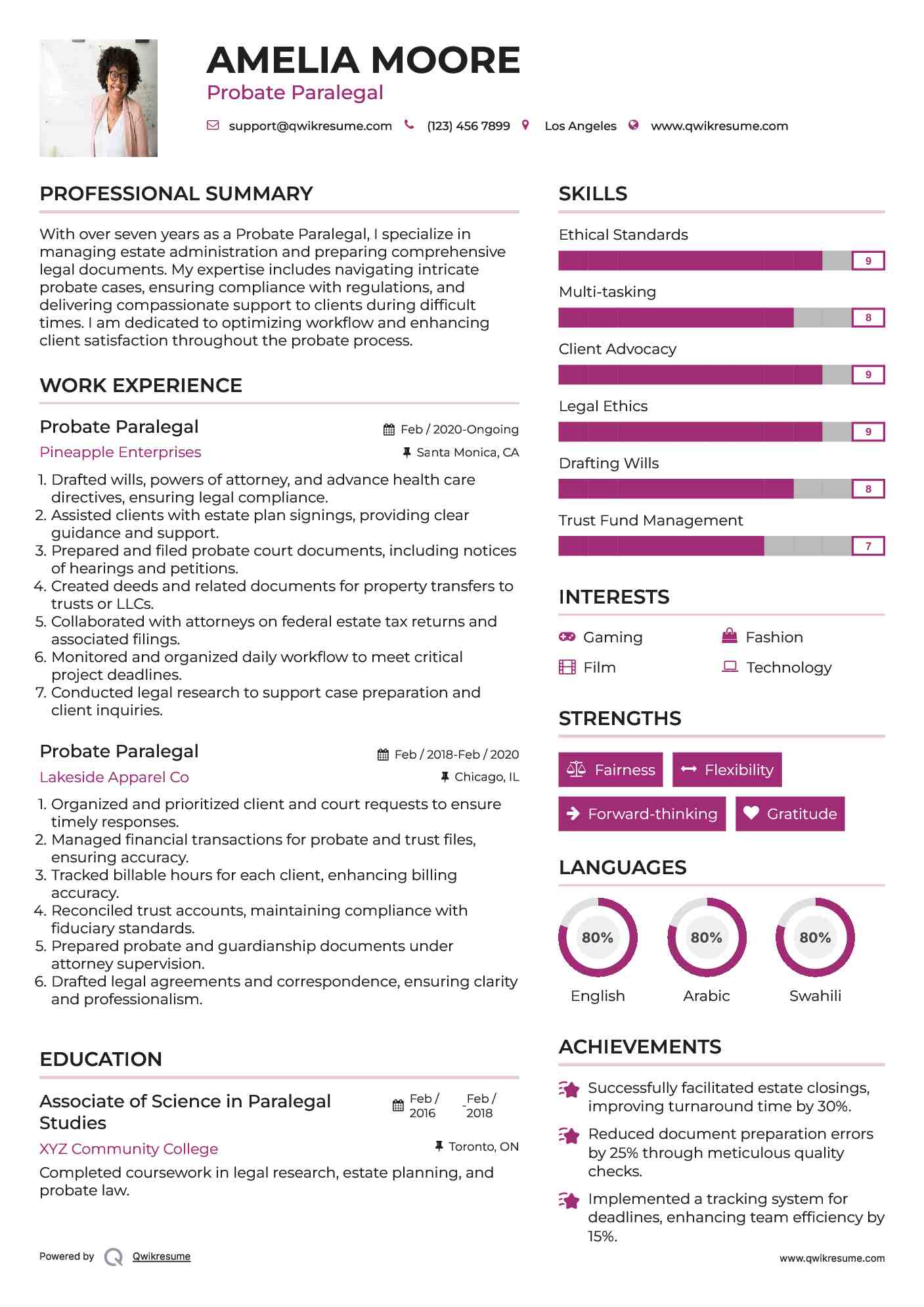Probate Paralegal Resume Template