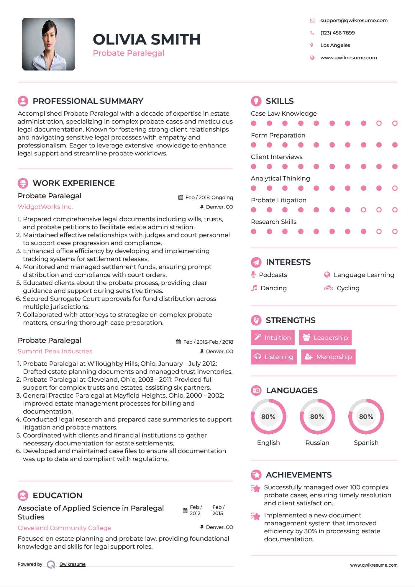 Probate Paralegal Resume Template