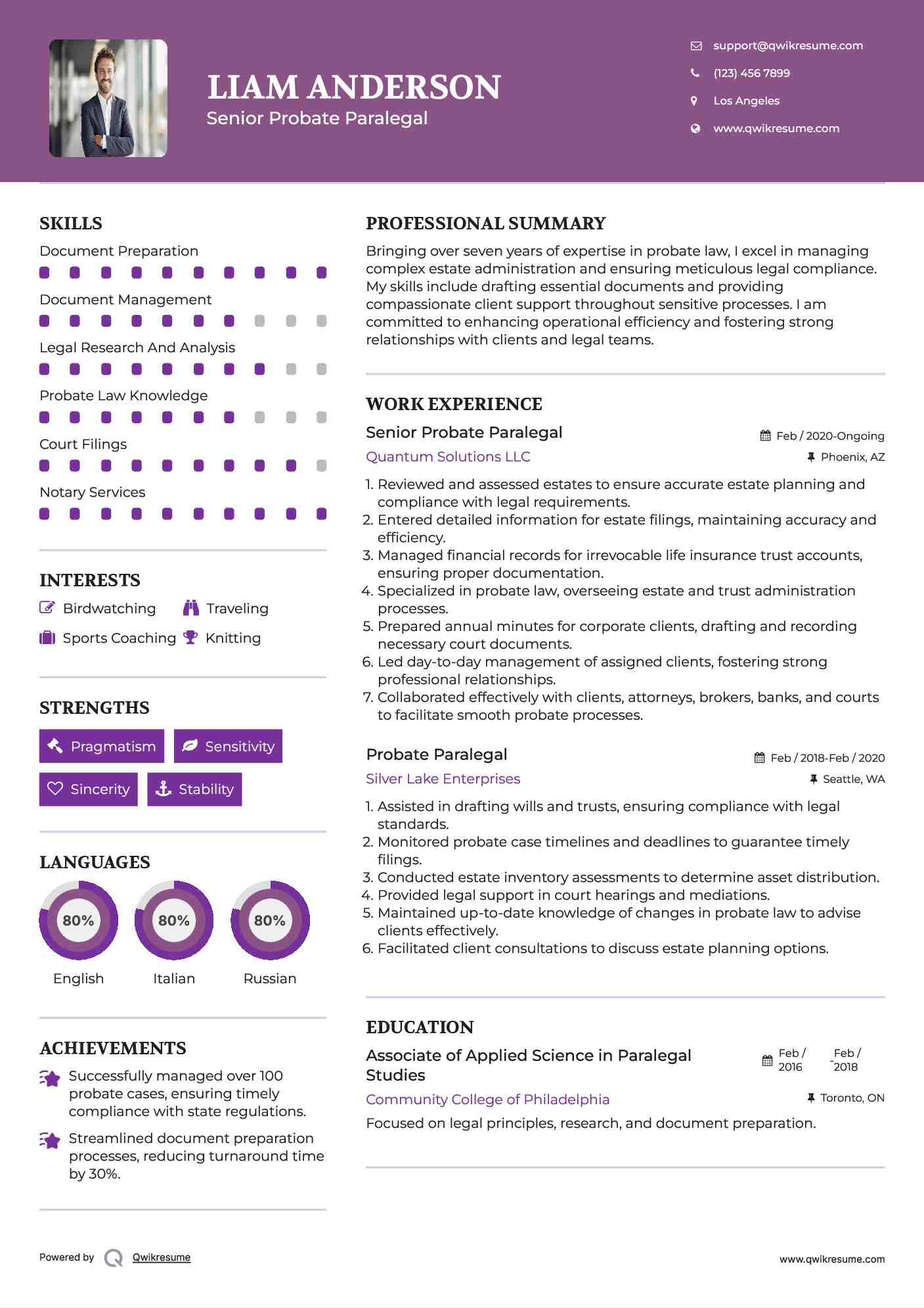 Senior Probate Paralegal Resume Format