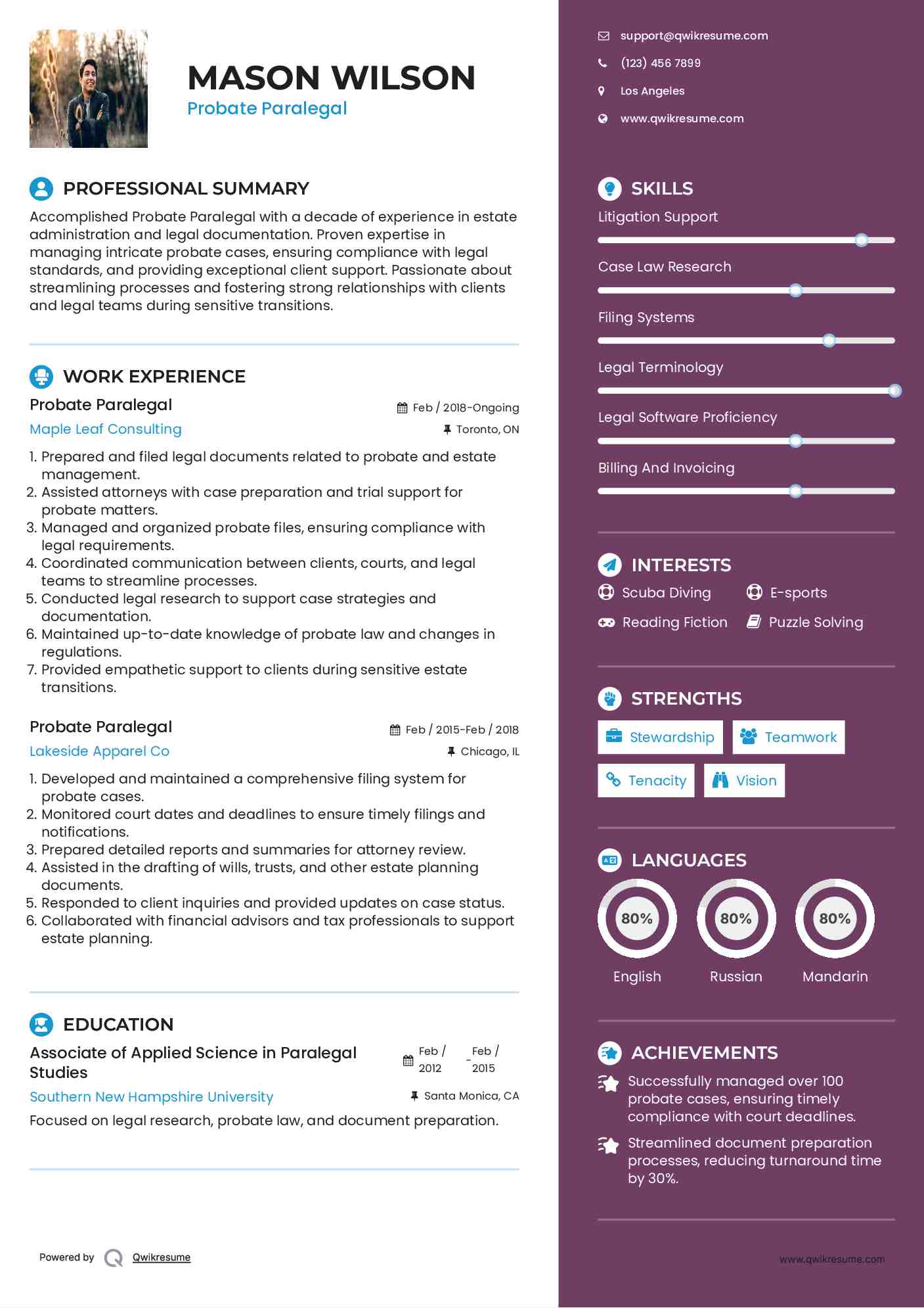 Probate Paralegal Resume Format