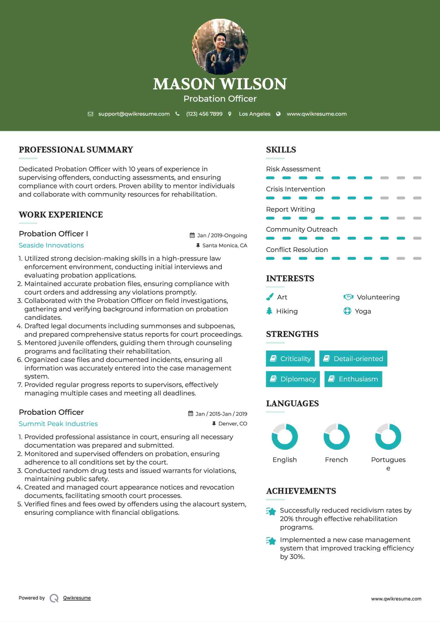 Probation Officer I Resume Sample